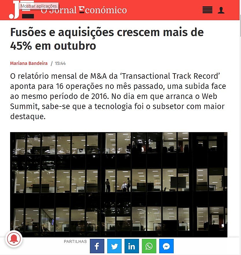 Fuses e aquisies crescem mais de 45% em outubro